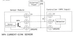 Figura 6. Ejemplo de conexión con resistencia pull-up y fuente de alimentación externa de 5 V. Ejemplo de conexión con resistencia pull-up y fuente de alimentación externa de 5 V.