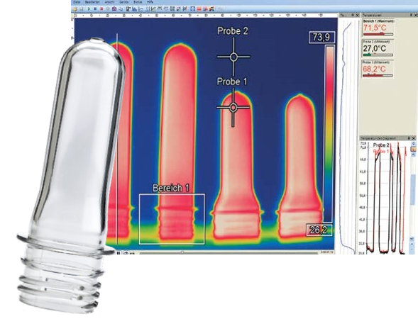 Control de temperatura con termografía de preformas de PET