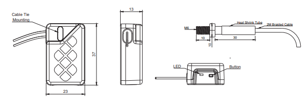 Dimensiones sensor inalámbrico Neuron pt100 bolt -m6 