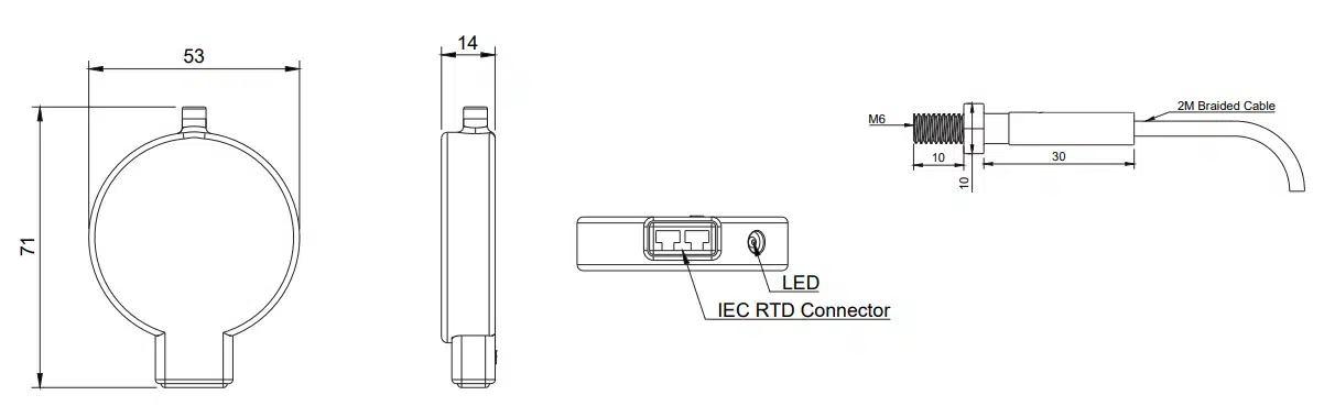 Dimensiones  Sensor Neuron PT100 HT M6 en aplicación